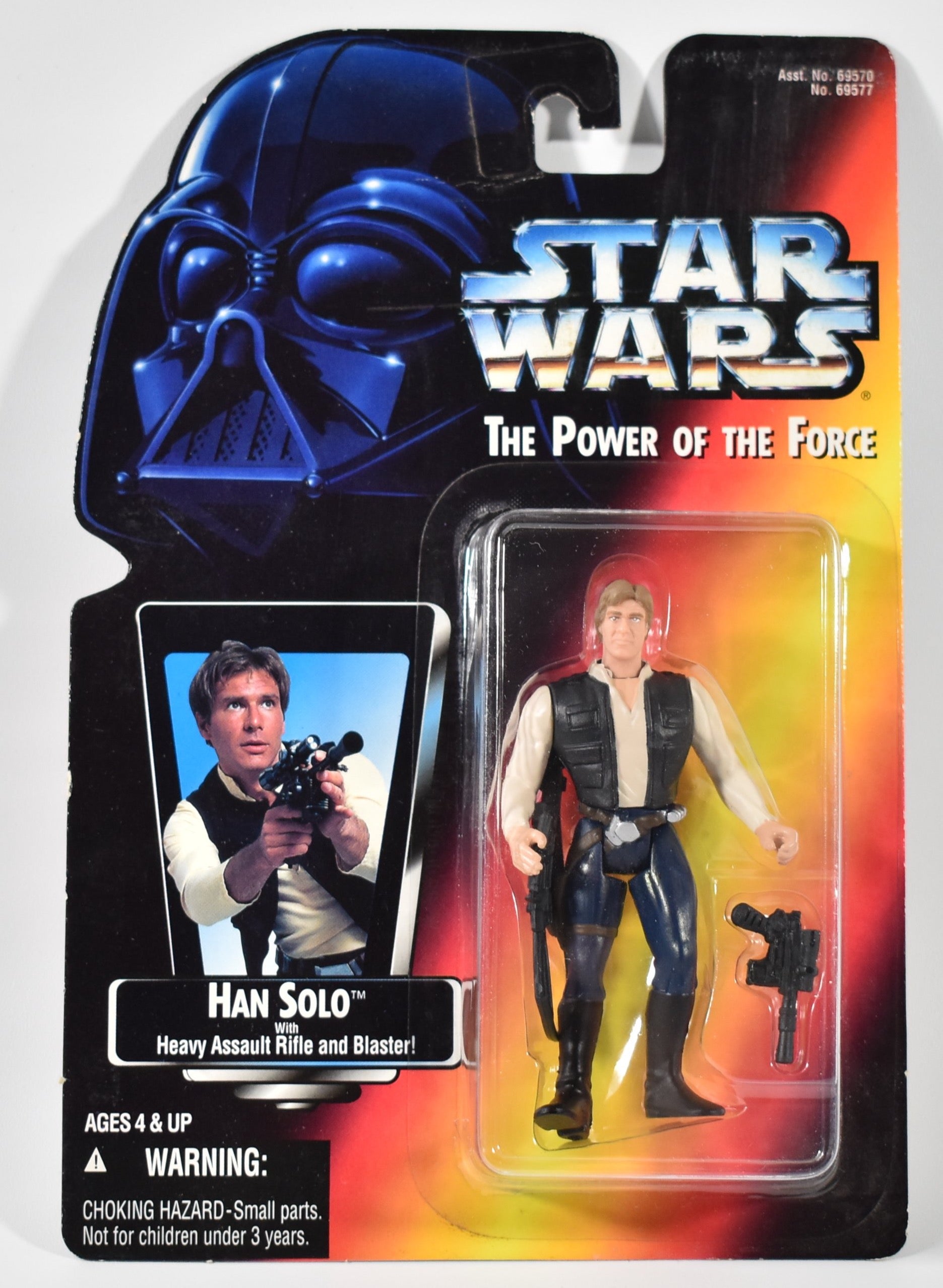 Star Wars Power Of the Force Orange Card Han Solo 1995 kenner Heavy Assault Rifle