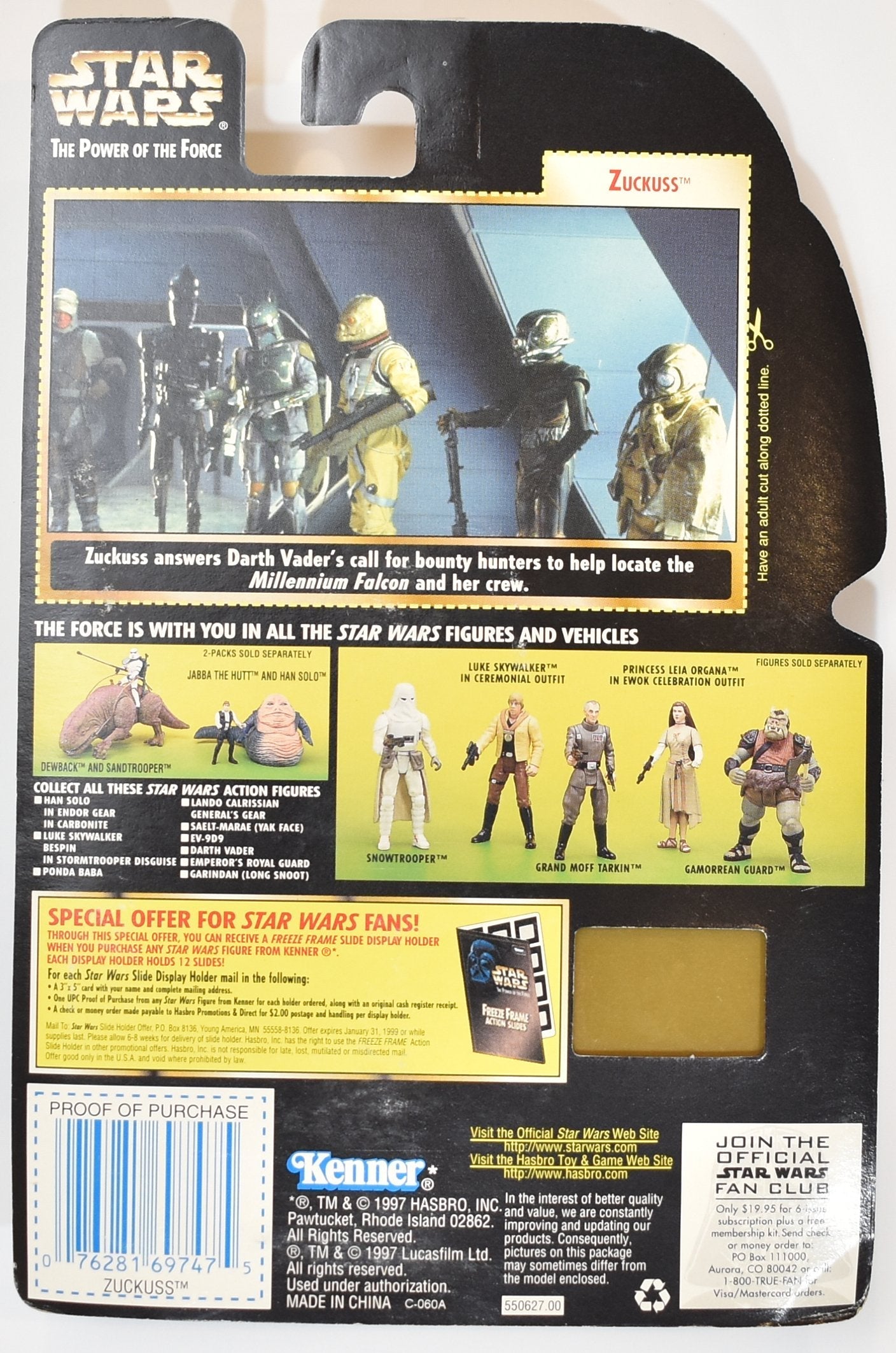 Star Wars Power of the force Action Figure Zuckuss Freeze Frame 1997 Green Card Kenner