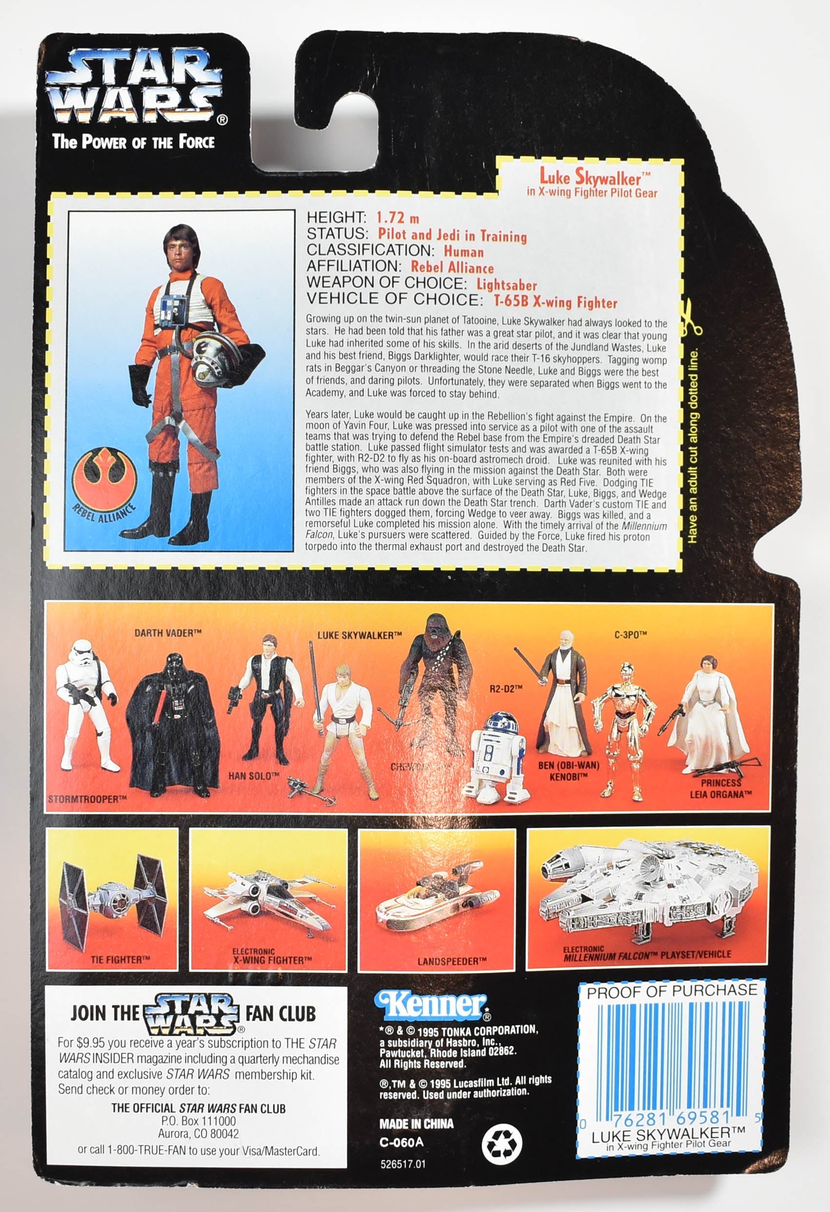 Star Wars Power of the Force Orange Card Luke Skywalker X-Wing Pilot