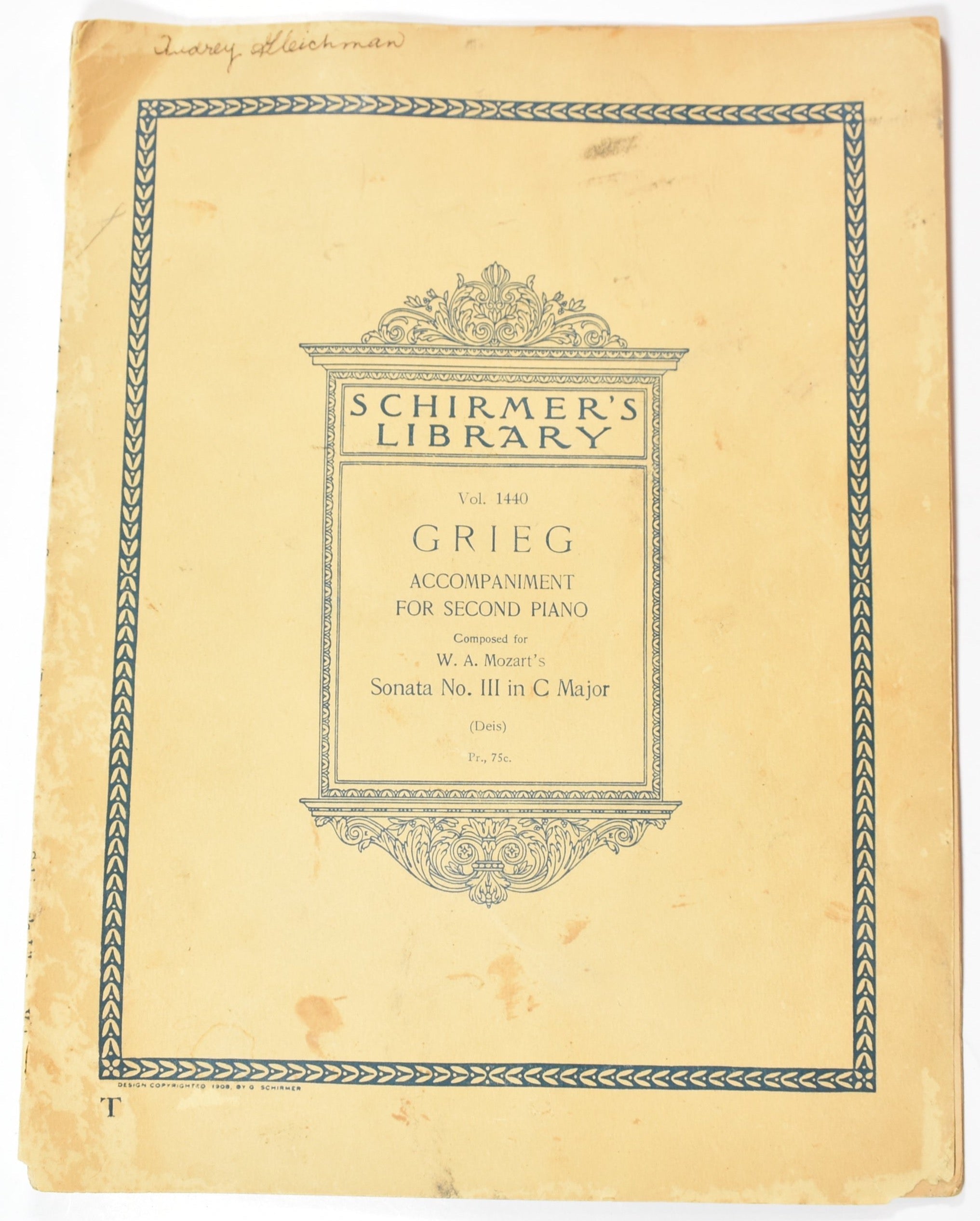 1908 Schirmer’s Library Vol.1440 Grieg Accompaniment For Second Piano Sonata