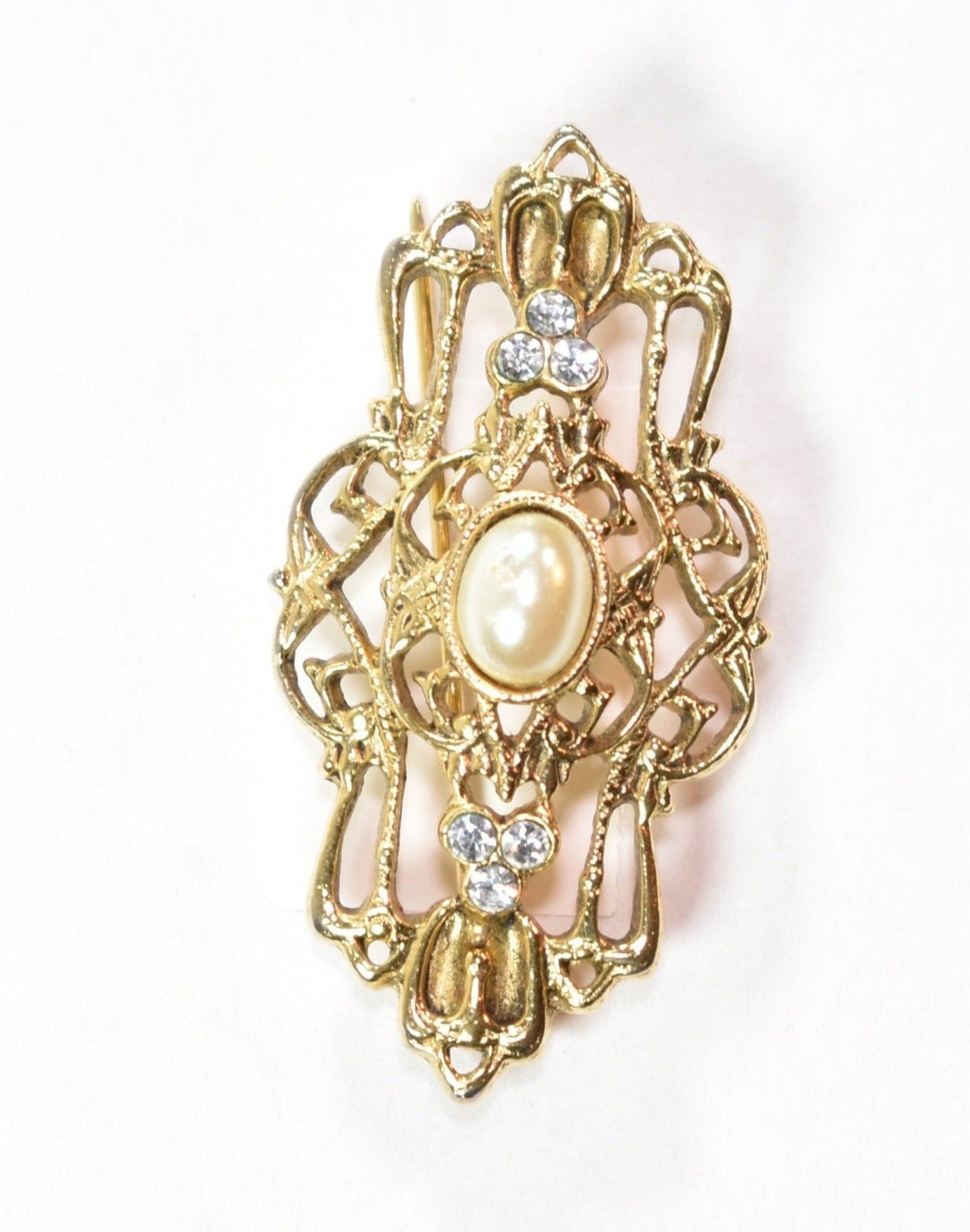 Brooch Pin 2 x 1 inch Gold Peral Vintage brooch pin used