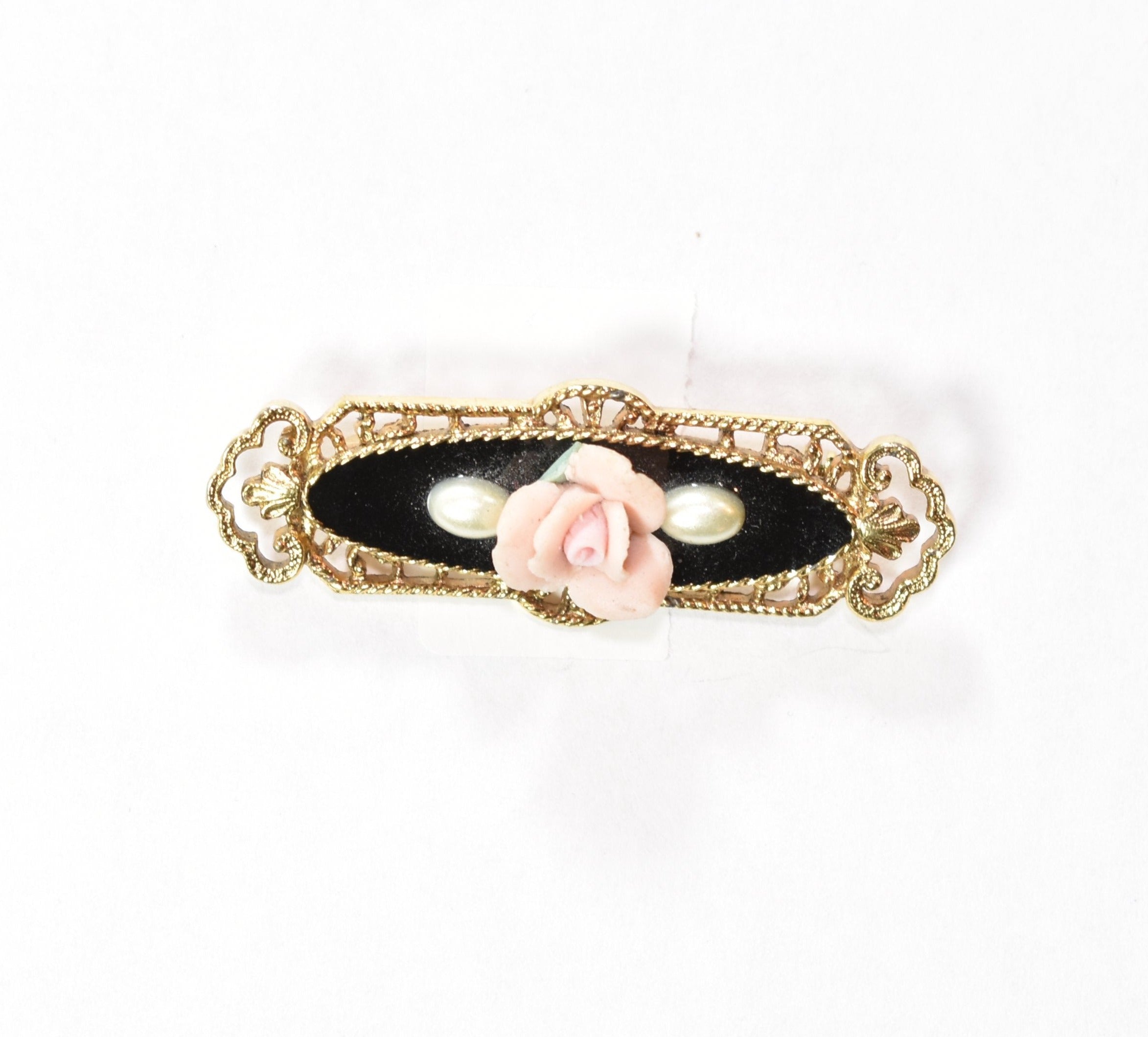Vintage Brooch Pin pink rose gold and black pen used