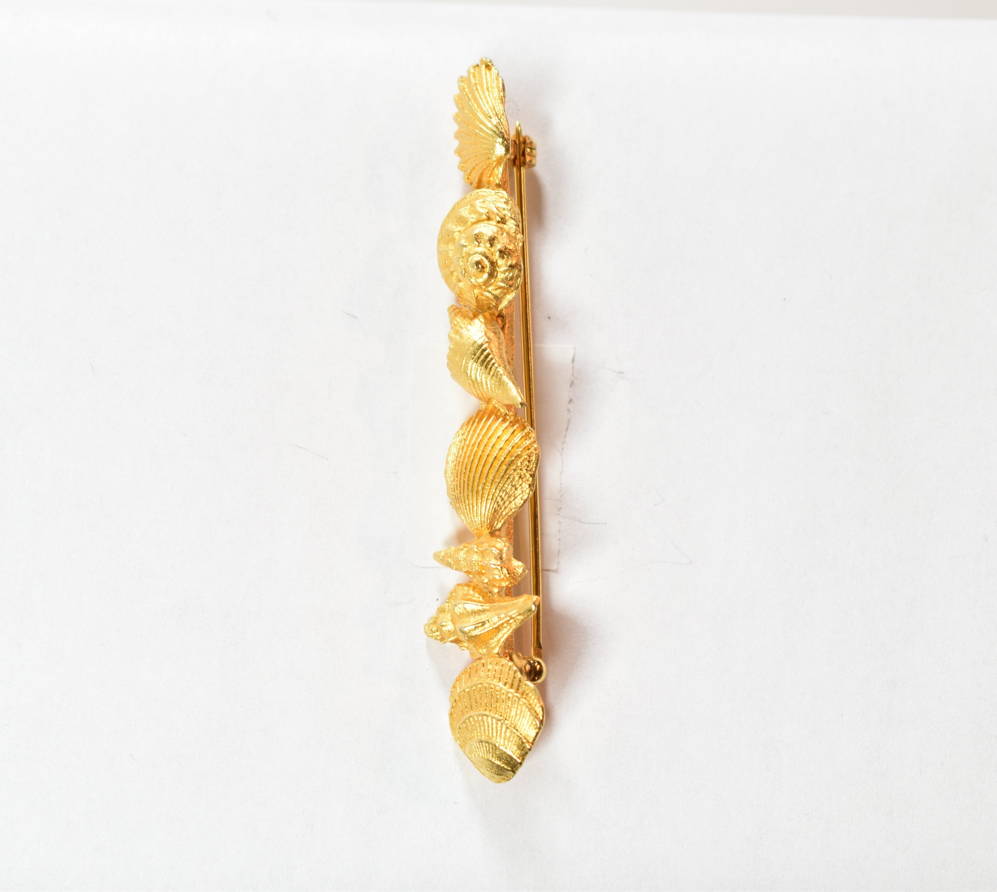 Brooch Pin sea shells gold bar collectible pin sweater pin used beach