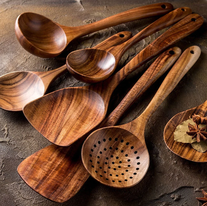1-7pcs/set  Teak natural wood tableware spoon colander spoon special nano soup