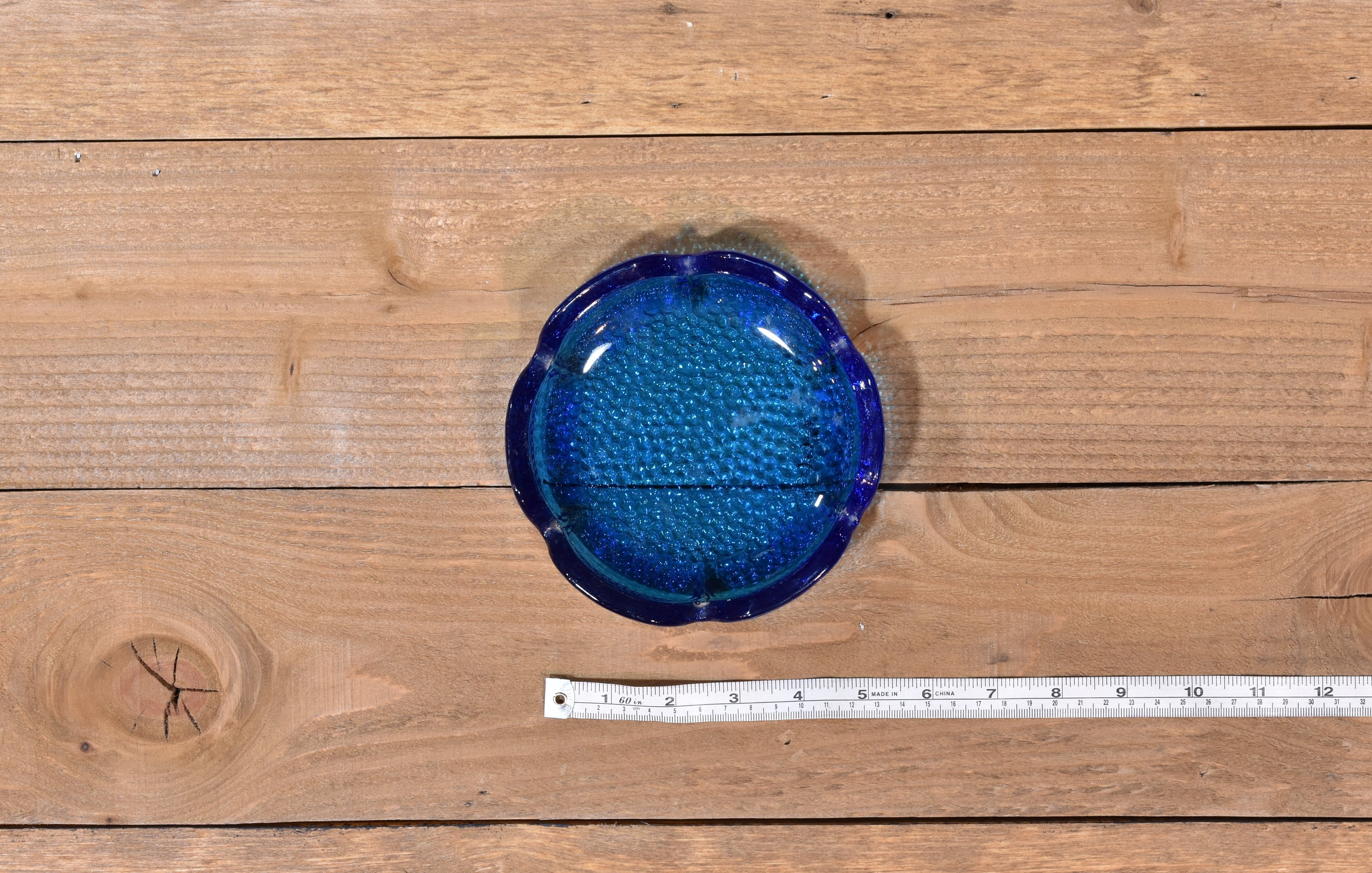 Blue glass ash tray vintage ash bowl 5 inch wide