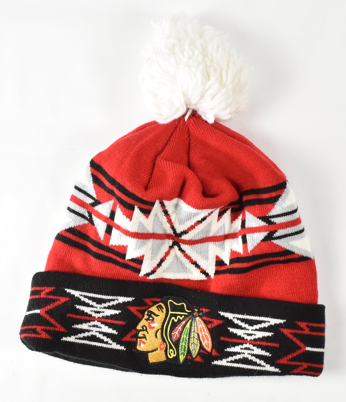 Chicago Black Hawks Beanie Cap Red And Black Adult Used Branded