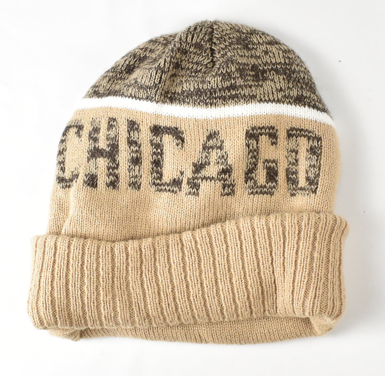 Chicago City Beanie Adult Tan Chicago Flag Used Mens