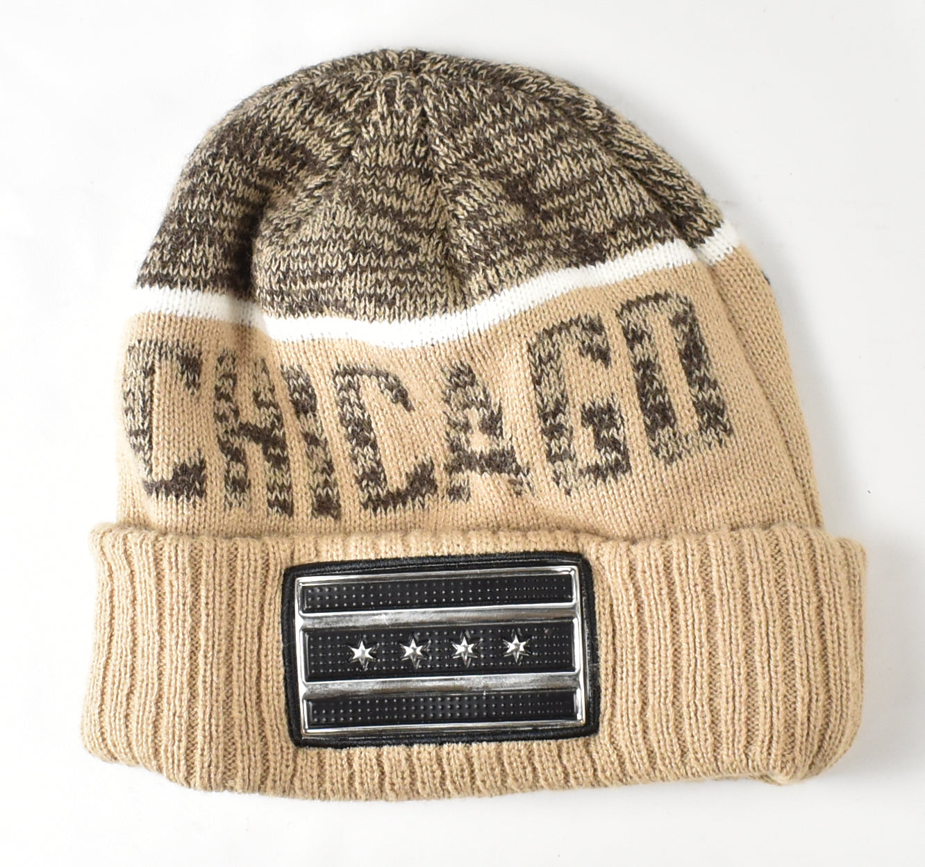 Chicago City Beanie Adult Tan Chicago Flag Used Mens