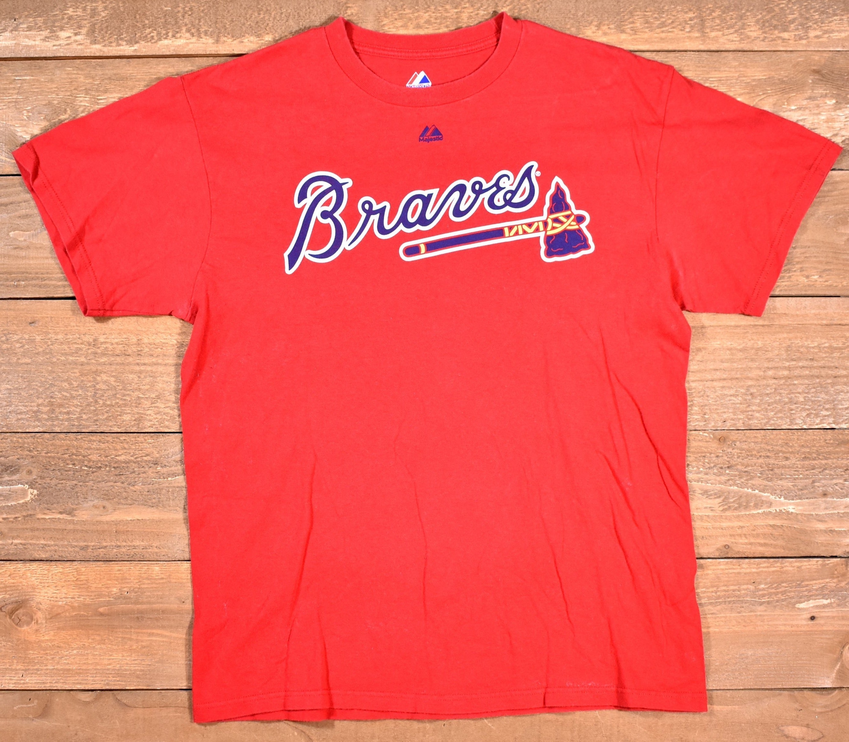 Atlanta Braves mens t-shirt MLB Baseball Shirt Authentic Medium Majestic Used Red