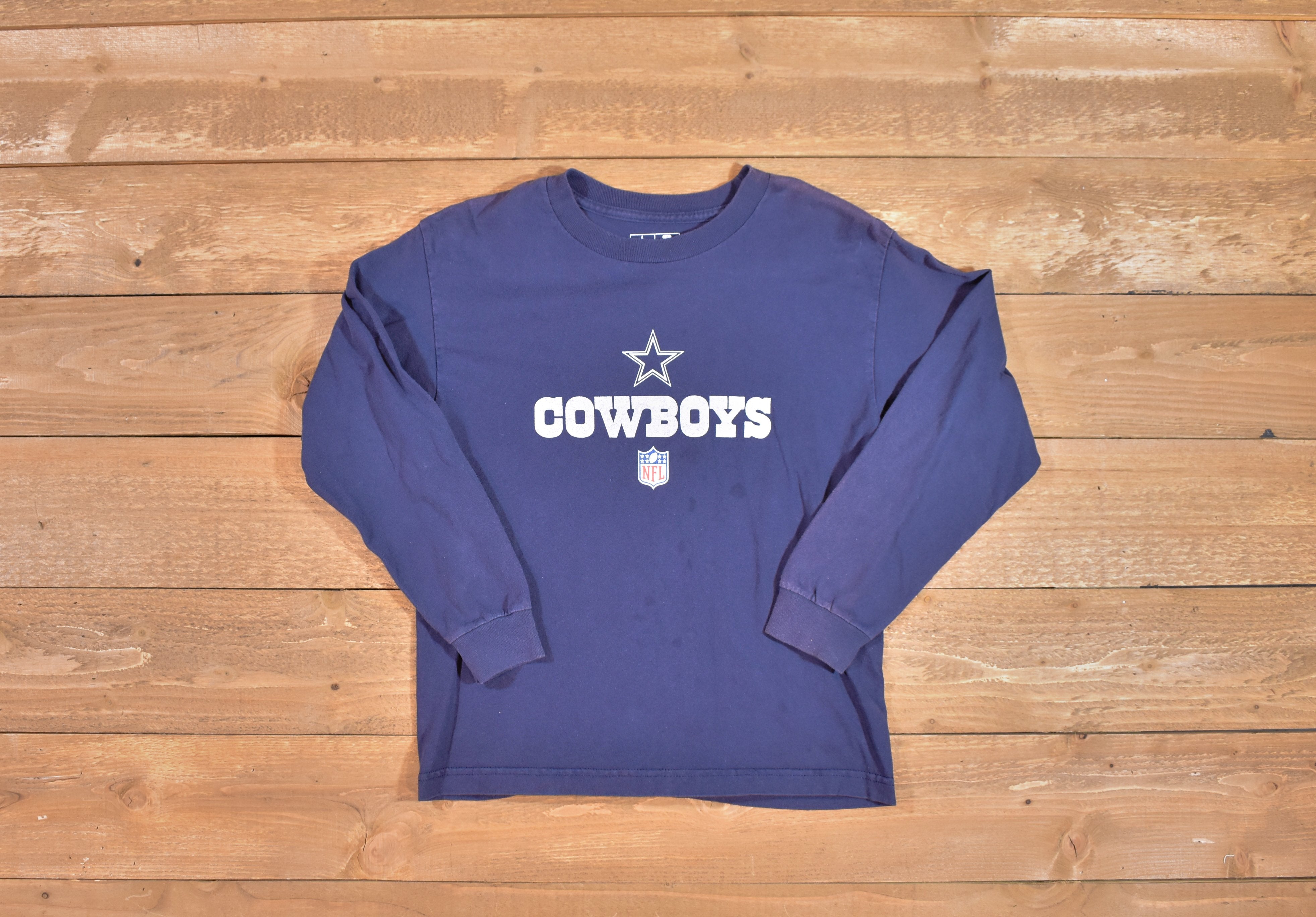 Dallas Cowboys Medium Youth Kids Long Sleeve Shirt Size 10-12 Used Faded Authent