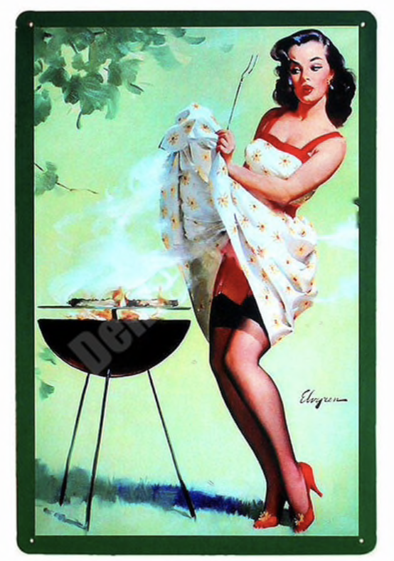 Metal Bar Sign BBQ Pin Up Girl