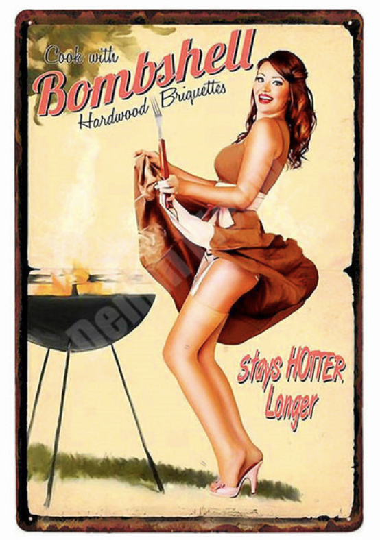 Metal Bar Sign BBQ Bomb Shell Girl