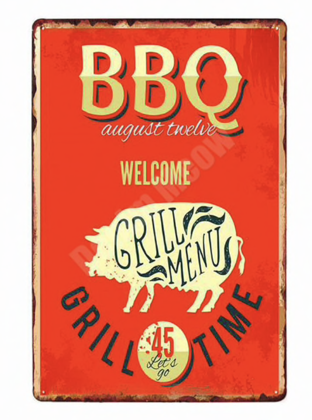 Metal Bar Sign BBQ Grill Time