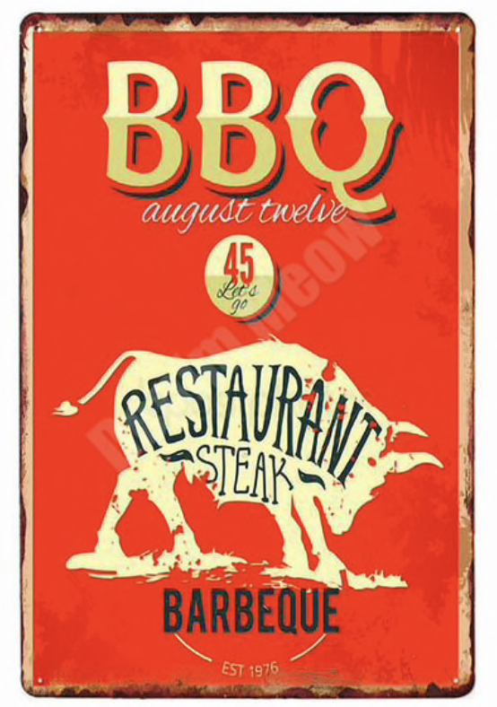 Metal Bar Sign BBQ Restaurant Steak