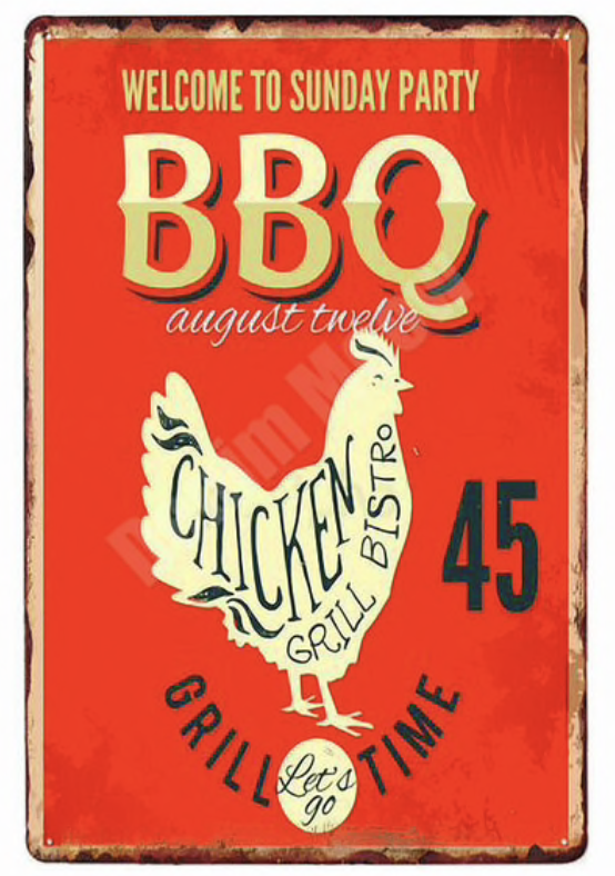 Metal Bar Sign BBQ Chicken 45