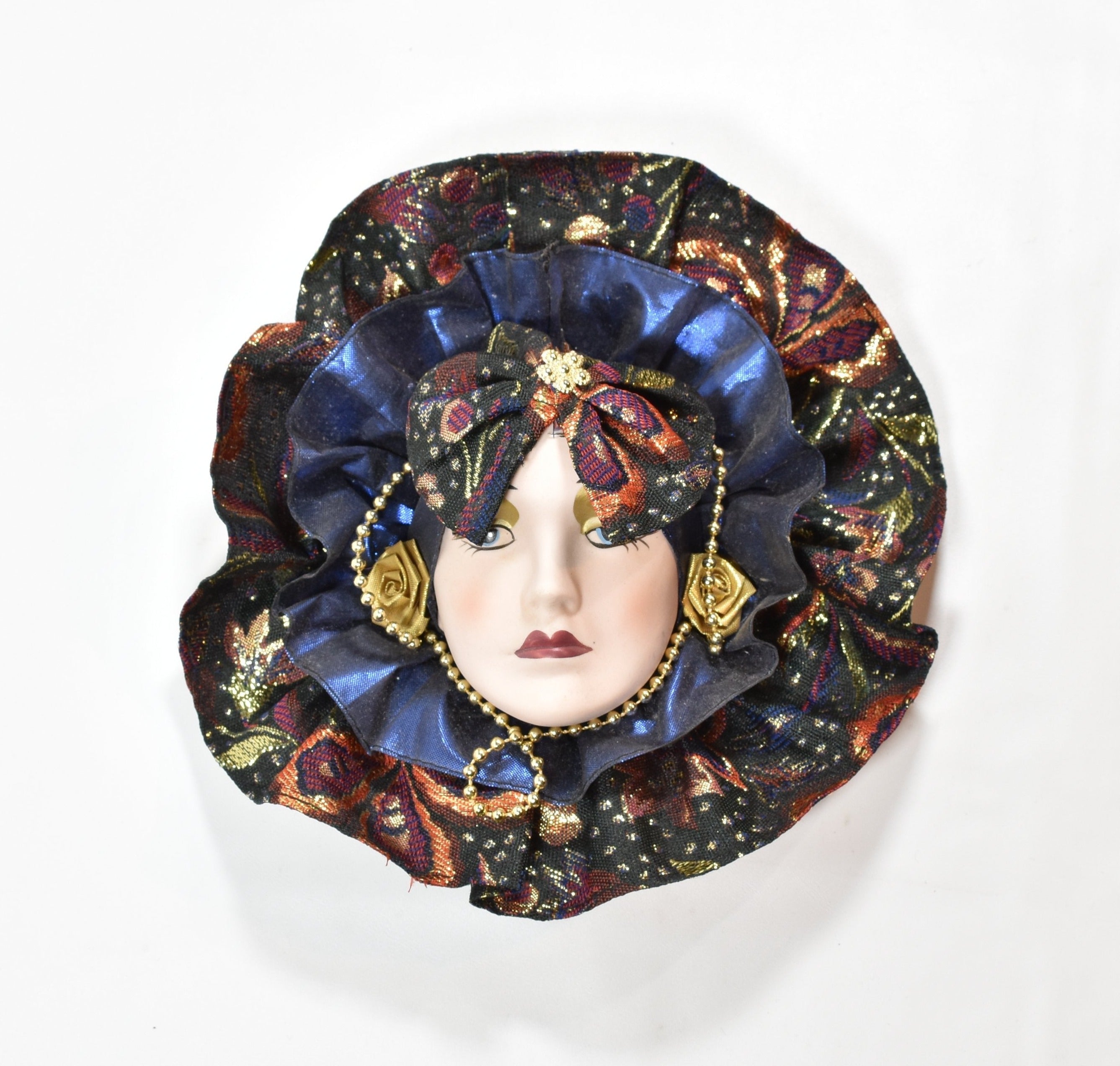 Vintage Mardi Gras Porcelain Ceramic Painted Face Wall Hanging Purple