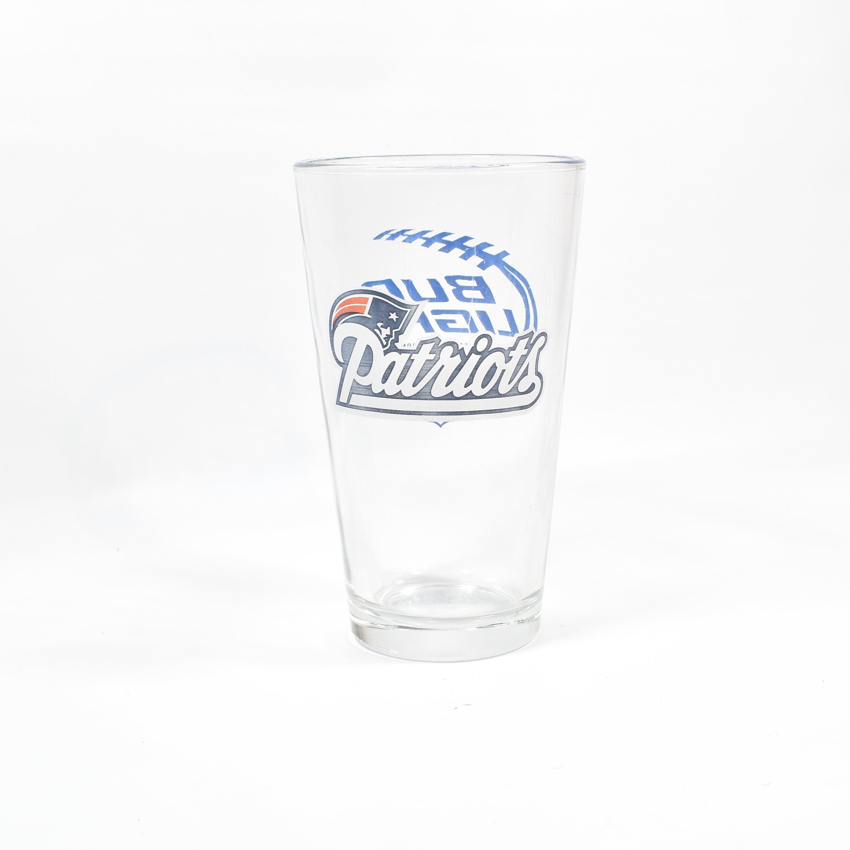 New England Patriots beer glass Pint 6 inch used glass cup Budlight Used