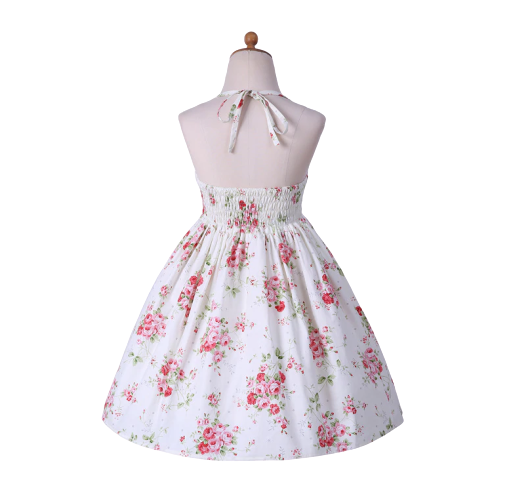 Anime Cosplay Outfit Sundress Rose Flower White Pink Floral Women Dress