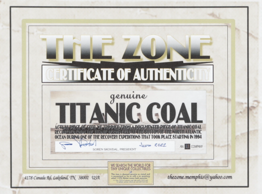 Titanic Artifact Coal Piece 5x10 Photo Framed RMS Titanic Trimmed Coal