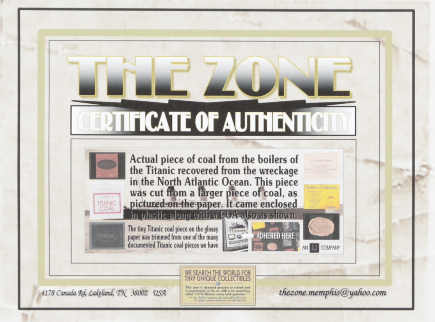 Titanic Artifact Coal Piece 5x10 Photo Framed RMS Titanic Trimmed Coal